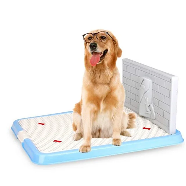 Indoor Pet Dog Puppy Potty Tray with Pee Post Protection Simulation Wall,No-Torn Puppy Pad Dog Toilet for Male/Boy Puppies and 2
