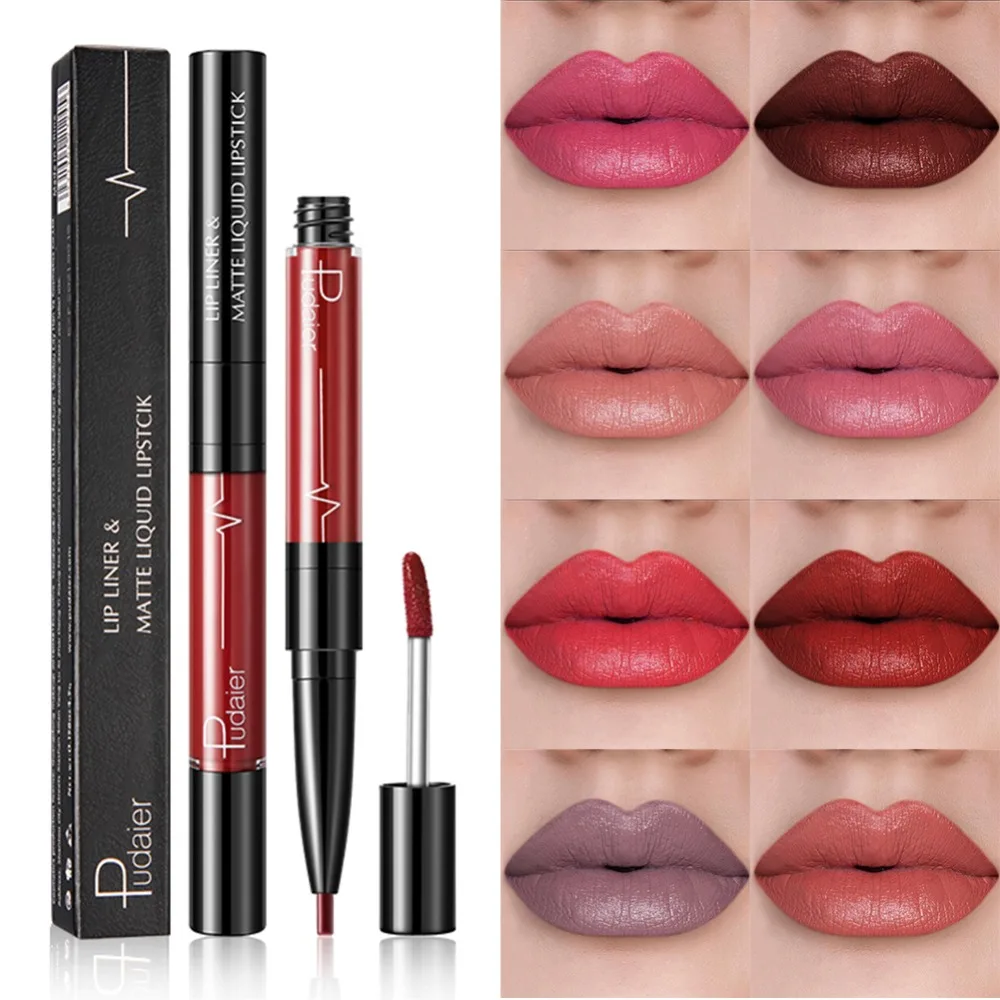 Pudaier Professional Lip Gloss Waterproof 2 In 1 Lip Liner Pencil Matte