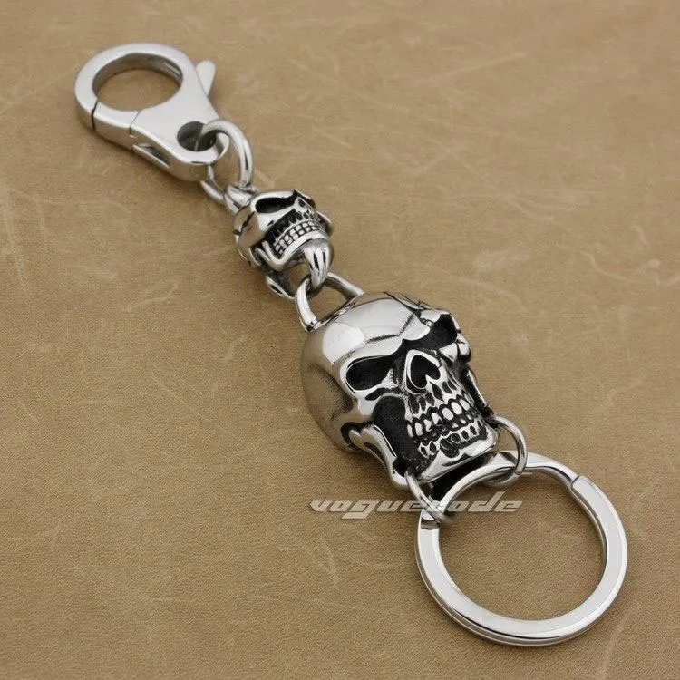 

Punk Rocker Fashion Waist Pendant Solid 316L Stainless Steel Cool Men's Biker Skulls Keychain Keyring 3V006KC