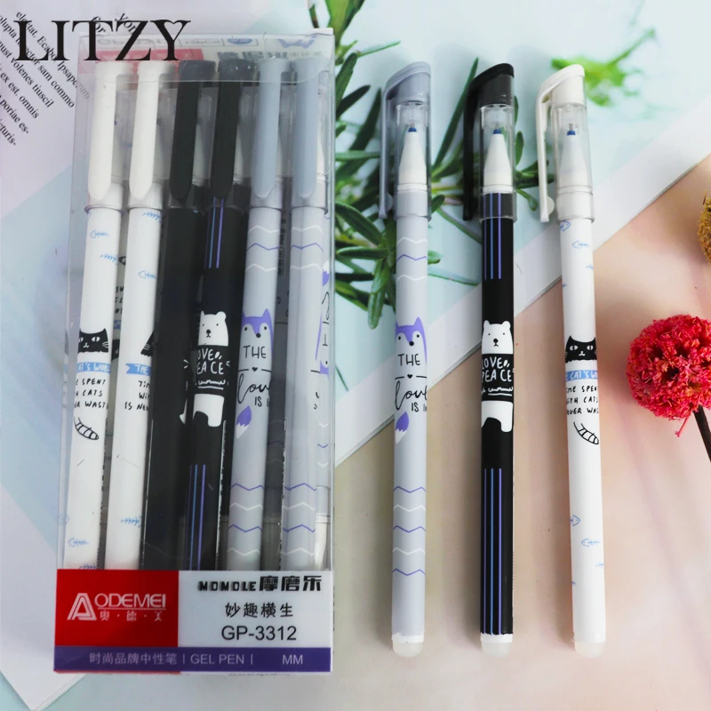 

Cute Kawaii Blue Black Ink Cat Erasable Gel Pen 0.38mm Cartoon Plastic Gel Pens for Writing Office School Supplies Stationery