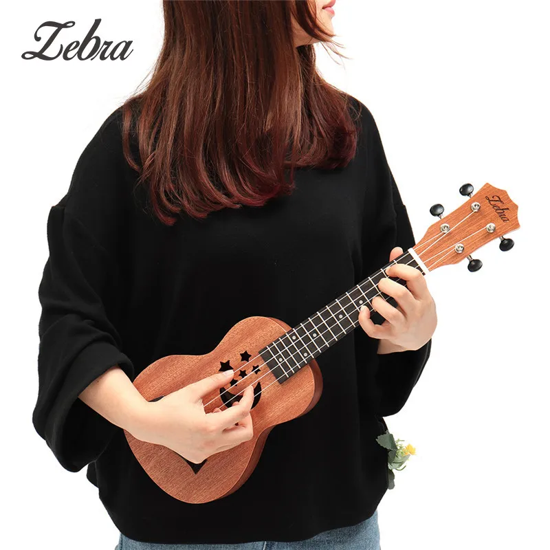 

Zebra 21" Soprano Ukulele Uke Sapele 15 Frets 4 Strings Musical Instrument Sapele Star Pattern Ukulele Hawaii Mini Guitar Gift