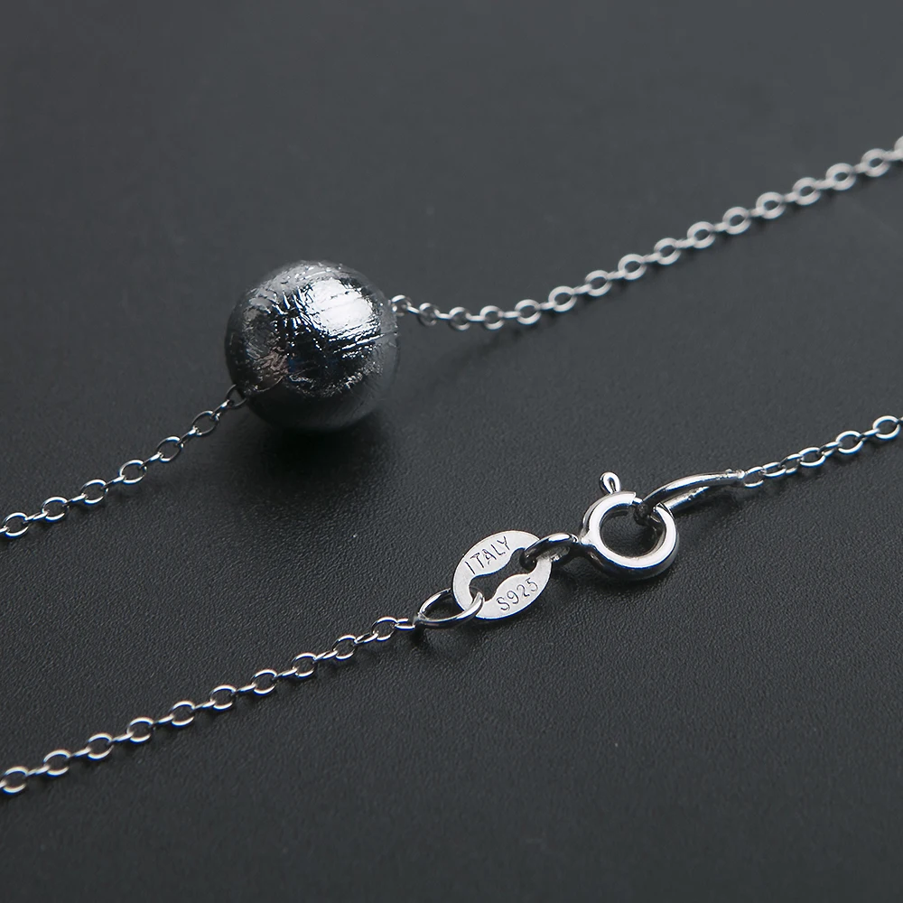 Natural Gibeon Iron Meteorite Pendants 8mm Ball Sphere Moldavite Silver Beads New Gift Women Men Necklace AAAAA