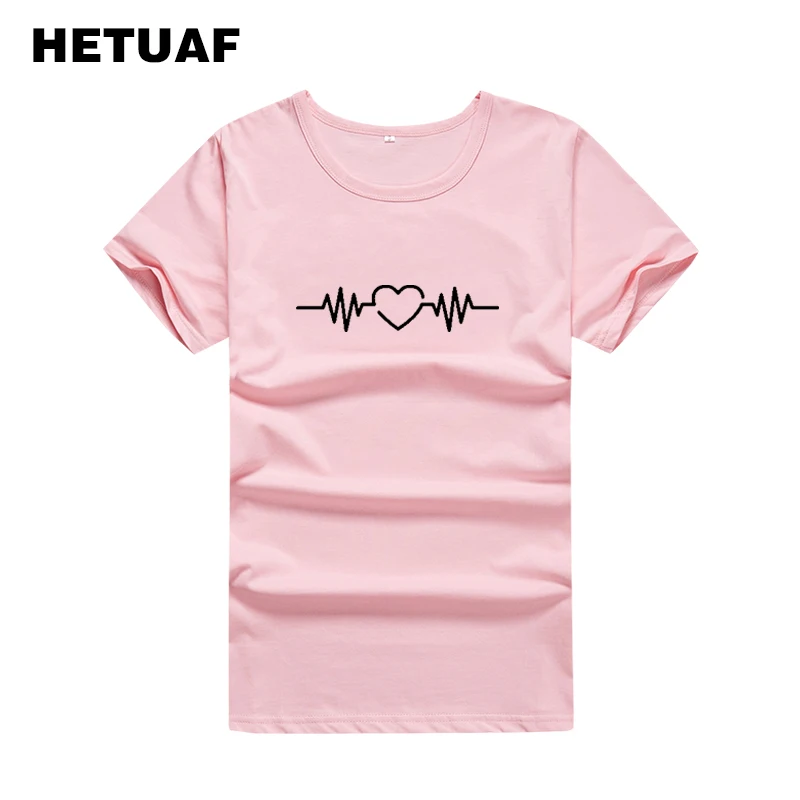 HETUAF Heartbeat Love Couple T Shirt for Lovers 2018 O-neck Cotton Graphic Tees Women Tops Harajuku Hipster Women's T-shirts HETUAF Heartbeat Love Couple T Shirt for Lovers 2018 O-neck Cotton Graphic Tees Women Tops Harajuku Hipster Women's T-shirts
