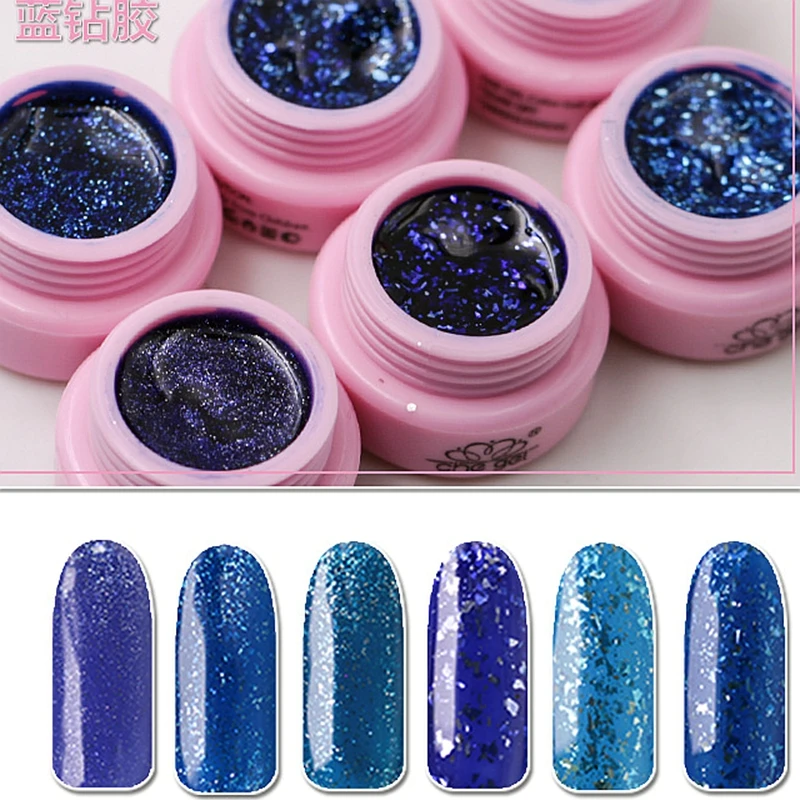 

6 blue colors 3G soak off LED UV builder gel nail polish varnish set glitter nails gel powder manicure decoration tools BZ01-06