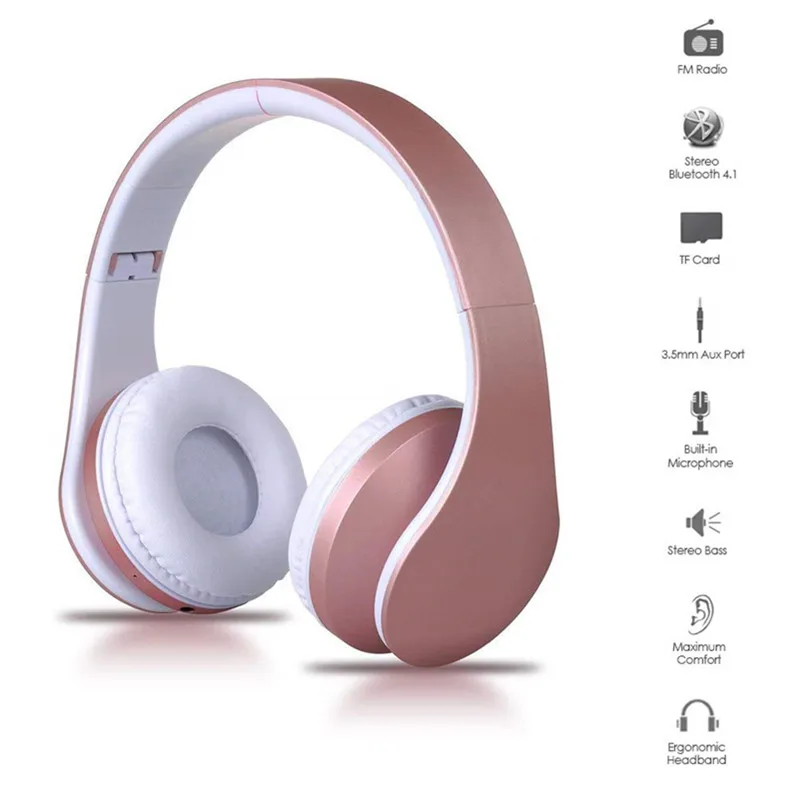 KuWfi беспроводные наушники Bluetooth 4,1 Гарнитура складные наушники для ПК мобильного телефона Mp3 Поддержка TF/SD карты воспроизведения музыки - Цвет: Pink