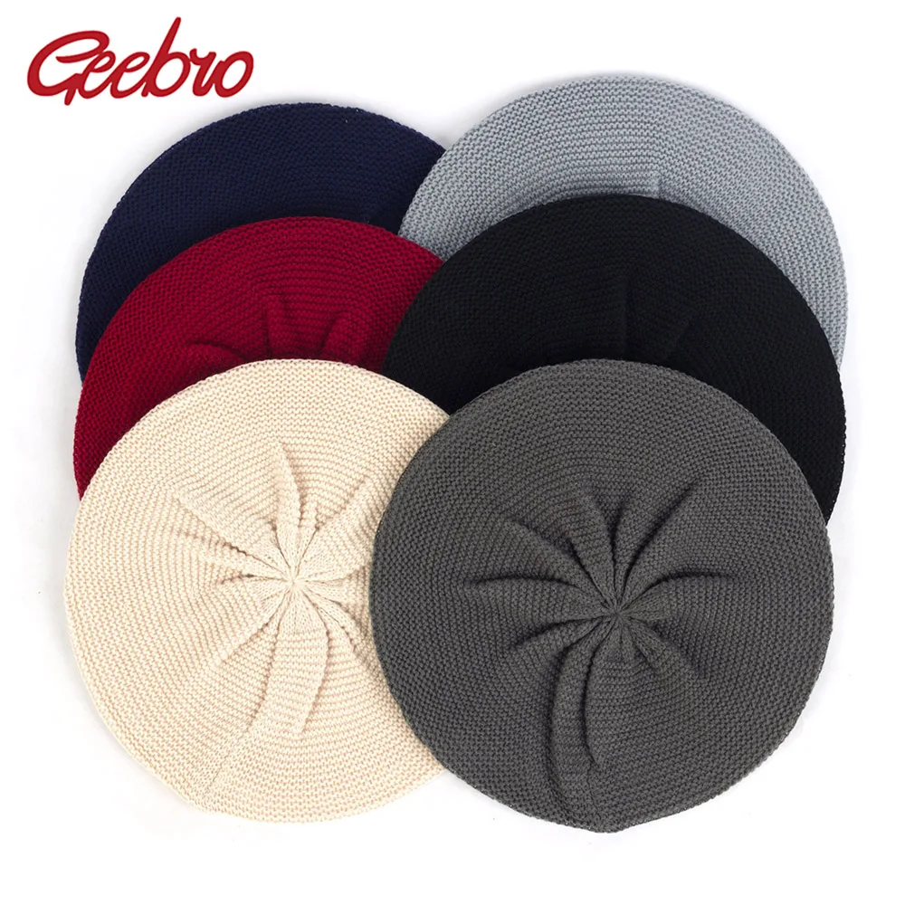 

Geebro Lady Spring Winter Berets Hat Knitted Warm Hat Fashion Solid Color Caps Women Hats Slouchy Elegant Female Turban BL002