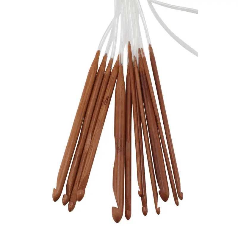 New 12pcs Natural Bamboo Flexible Tunisian Carpet Crochet Hooks Needles Crochet Hooks Needles Set 3mm-10mm 12 sizes