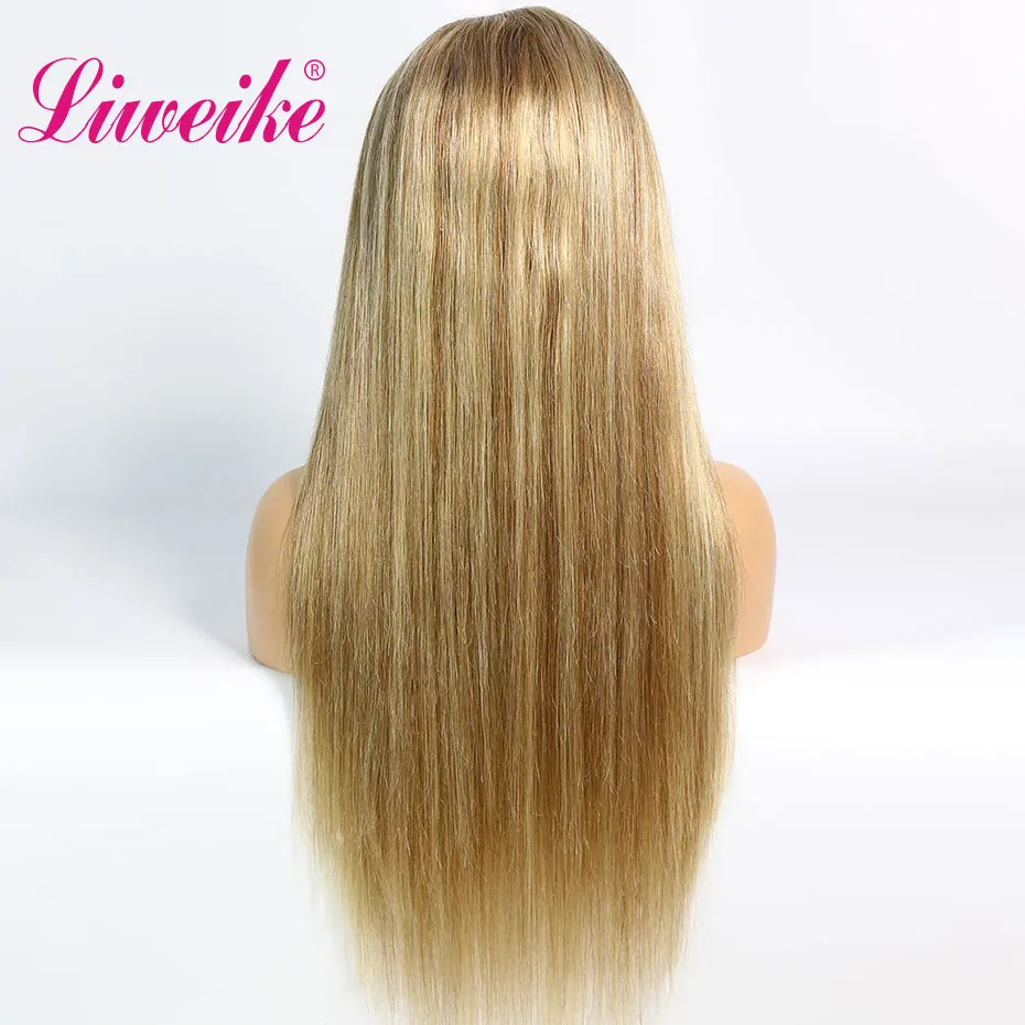 Liweike цвет P8/613 прямые 4*4 закрытие кружева парик 100% Remy человеческие волосы шитья