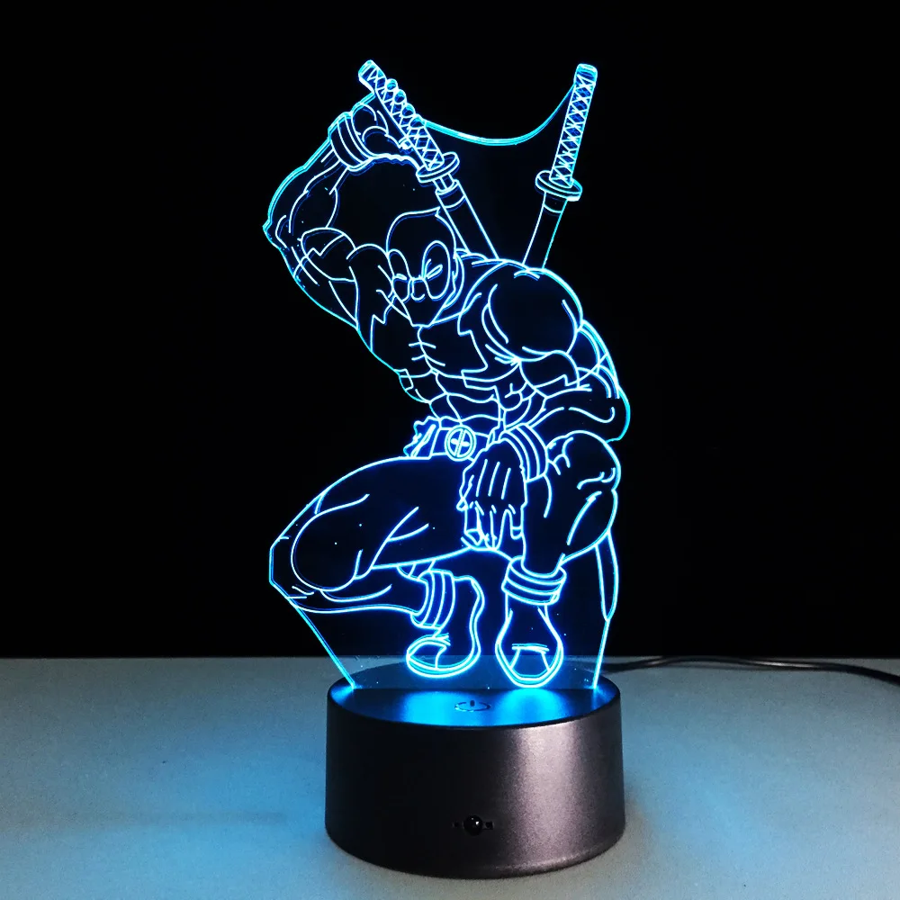 3D Deadpool Table Lamp Action Figure LED Illusion Night Light Living