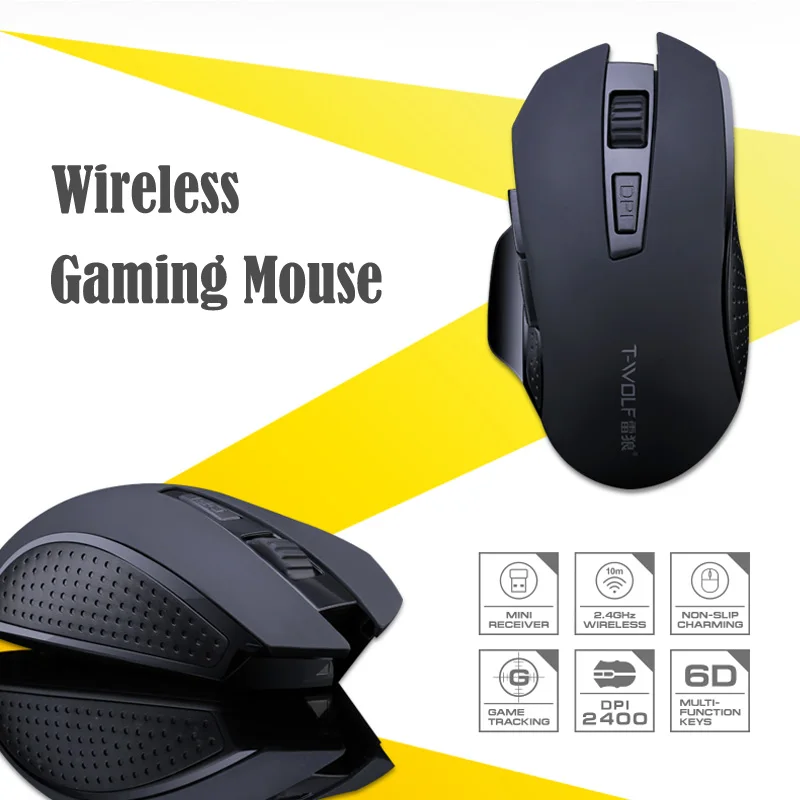 T WOLF Q11 Беспроводная игровая мышь 2400 dpi 2 4 GHz беспроводная оптическая эргономичная 6