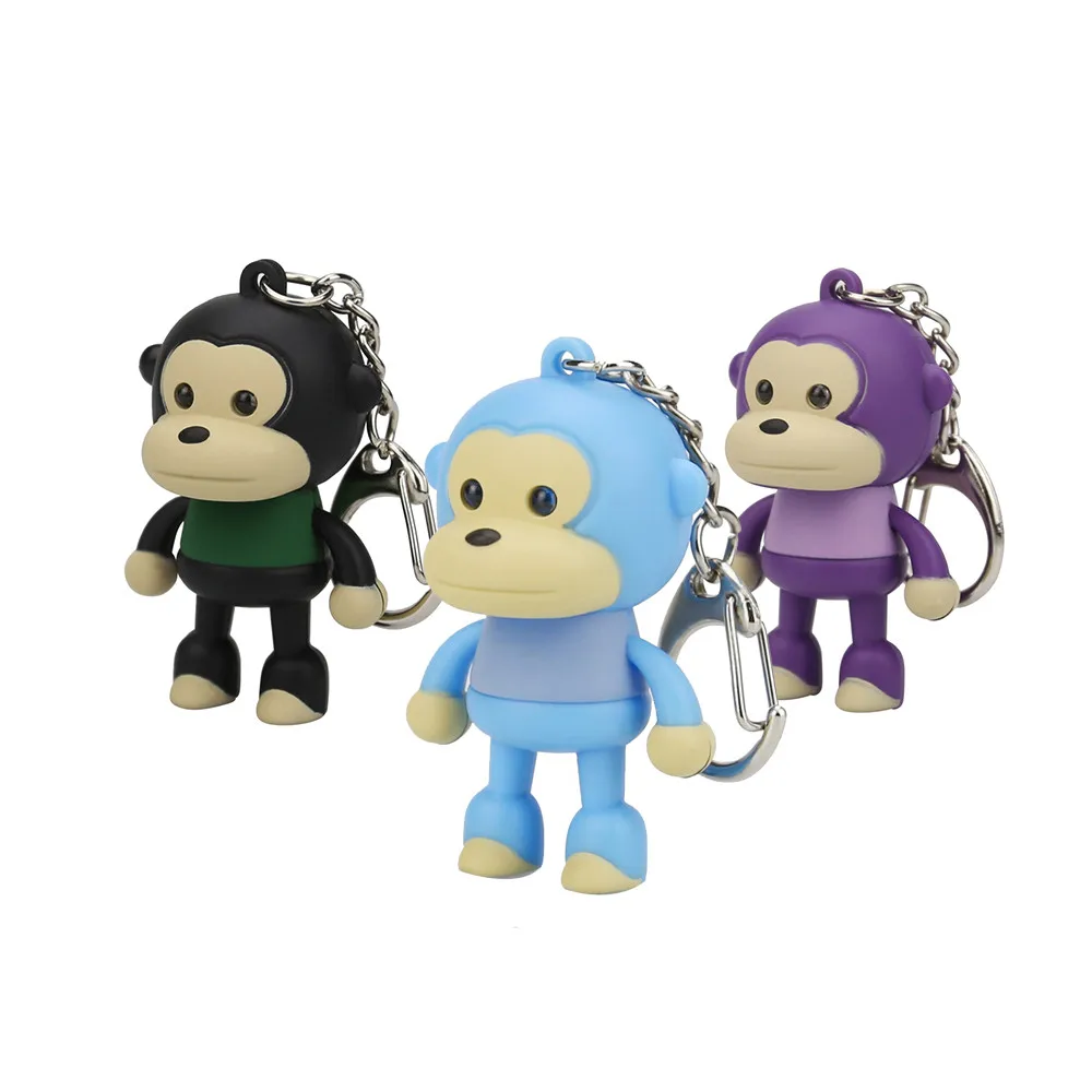 

2019 Fashion Lovely Cartoon Monkey Keychain With LED Light Sound Keychain Kids Toy Gift Decorate Bag Keyring z0307dd