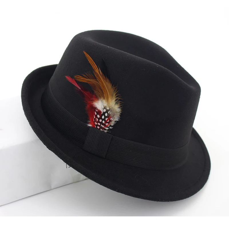 Женская шляпа с коротким козырьком, шерсть, фетр, джаз, фетровая шляпа, тренд, дамские шляпы, фетровые шляпы с пером, лента, Декор, Trilby Chapeau