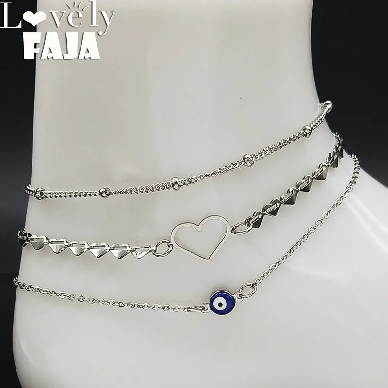 3PCS Fashion Heart Stainless Steel Bracelet Feet Women Silver Color Anklet Set Jewelry joyeria acero inoxidable mujer A612352B 3PCS Fashion Heart Stainless Steel Bracelet Feet Women Silver Color Anklet Set Jewelry joyeria acero inoxidable mujer A612352B