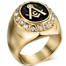 Tamaño 7-15 Chapado En Oro de Acero Inoxidable de Tono Negro Freemason Masonic Freemason Cubic Zircon Anillo de Sello para Caballero Templario