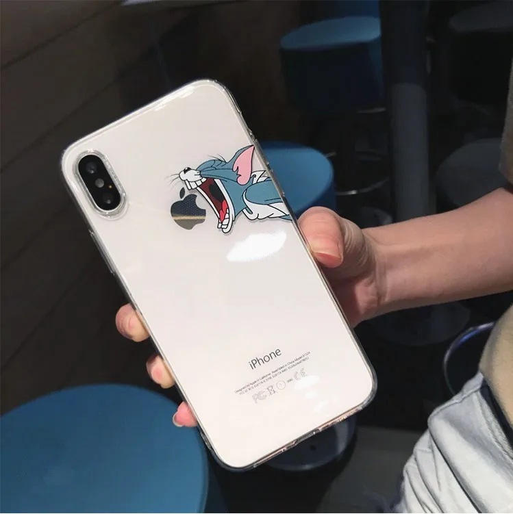 Забавный мультяшный чехол для телефона для iPhone X XS Max XR милый кот Том Обложка для iPhone 8, 7, 6, 6S Plus, мягкий силиконовый прозрачный чехол