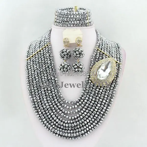 

African Nigerian Wedding Beads Crystal Jewelry Set Nigerian Jewelry Set African Jewelry Set Crystal Beads Necklace Set W5954