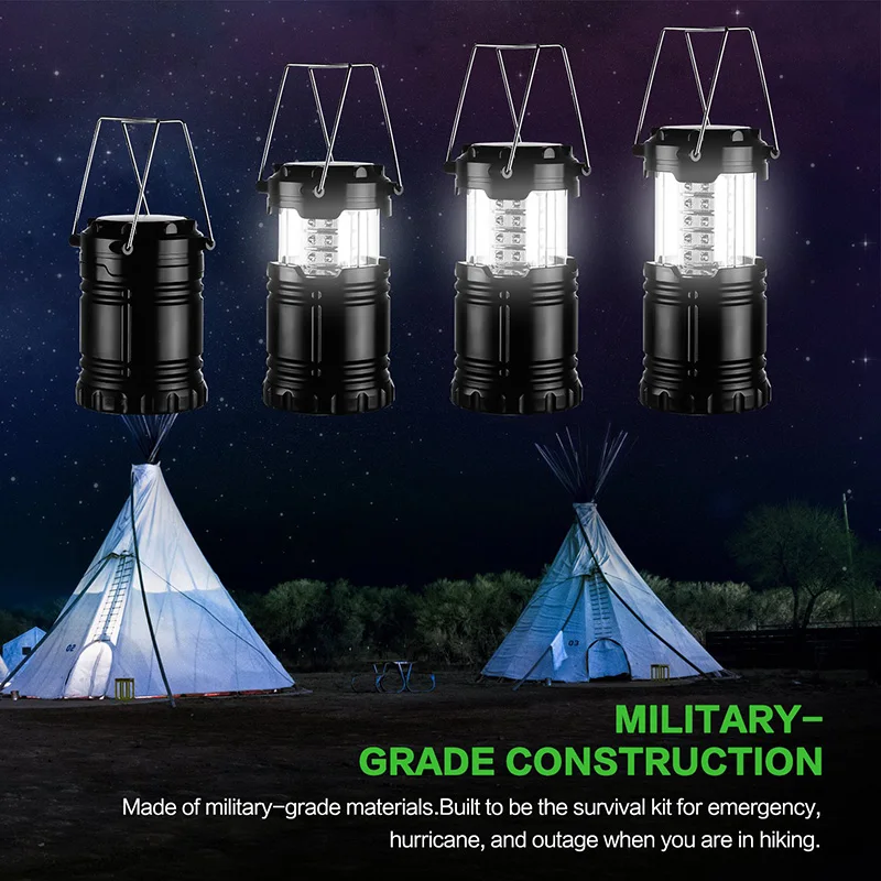 30 LED Camping Lamp Portable Bright Outdoor Emergency Light Collapsible LED Hanging Tent Lantern Waterproof Camping Flashlight