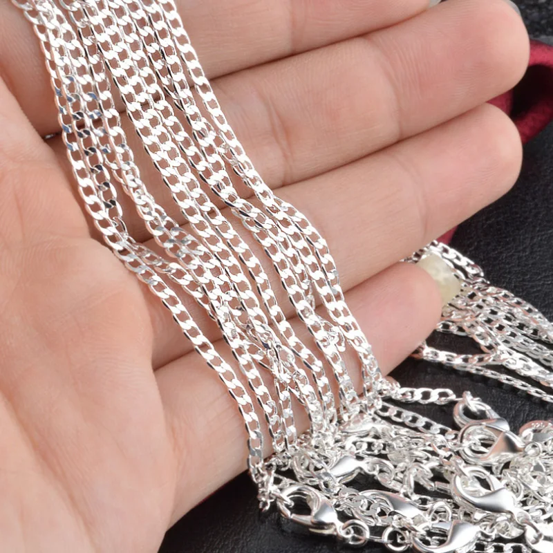 

European Hot Sale Wholesale Long 925 Silver Necklace Unisex Clavicular Chain Women Necklace Men 2mm 16-30 Inch