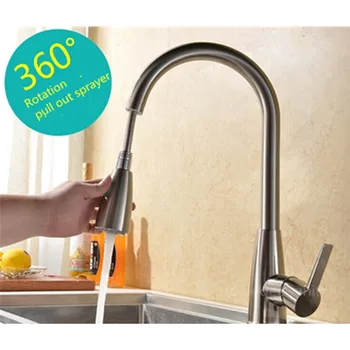 

Single handle Brsuhed nickel pull out kitchen faucet with 360degree sprayer