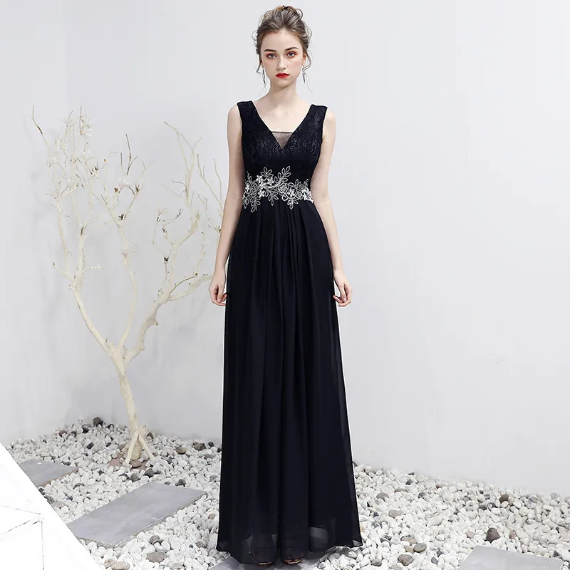 

Black Lace V Neck Long Cheongsam Modern Oriental Style Party Gown Qi Pao Women Traditional Chinese Evening Dress Qipao Promotion