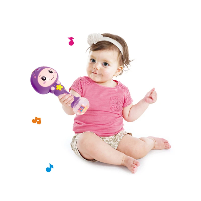 High Quality 12 animal style 1 pcs baby colorful plastic handbell rattle with musical baby toy