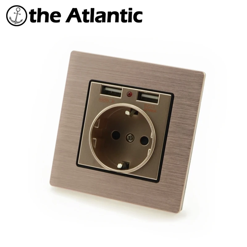 

Stainless Steel Power USB Socket EU Standard Wall USB Power Socket 16A Outlet With 2.1A Dual USB Charger Port for Mobile Phone