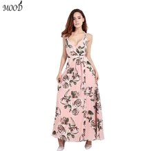 2016 Summer Floral Print Women Dress Bohemian Beach Women Dress Backless Spaghetti Strap Dress Women Size From XS TO XXL