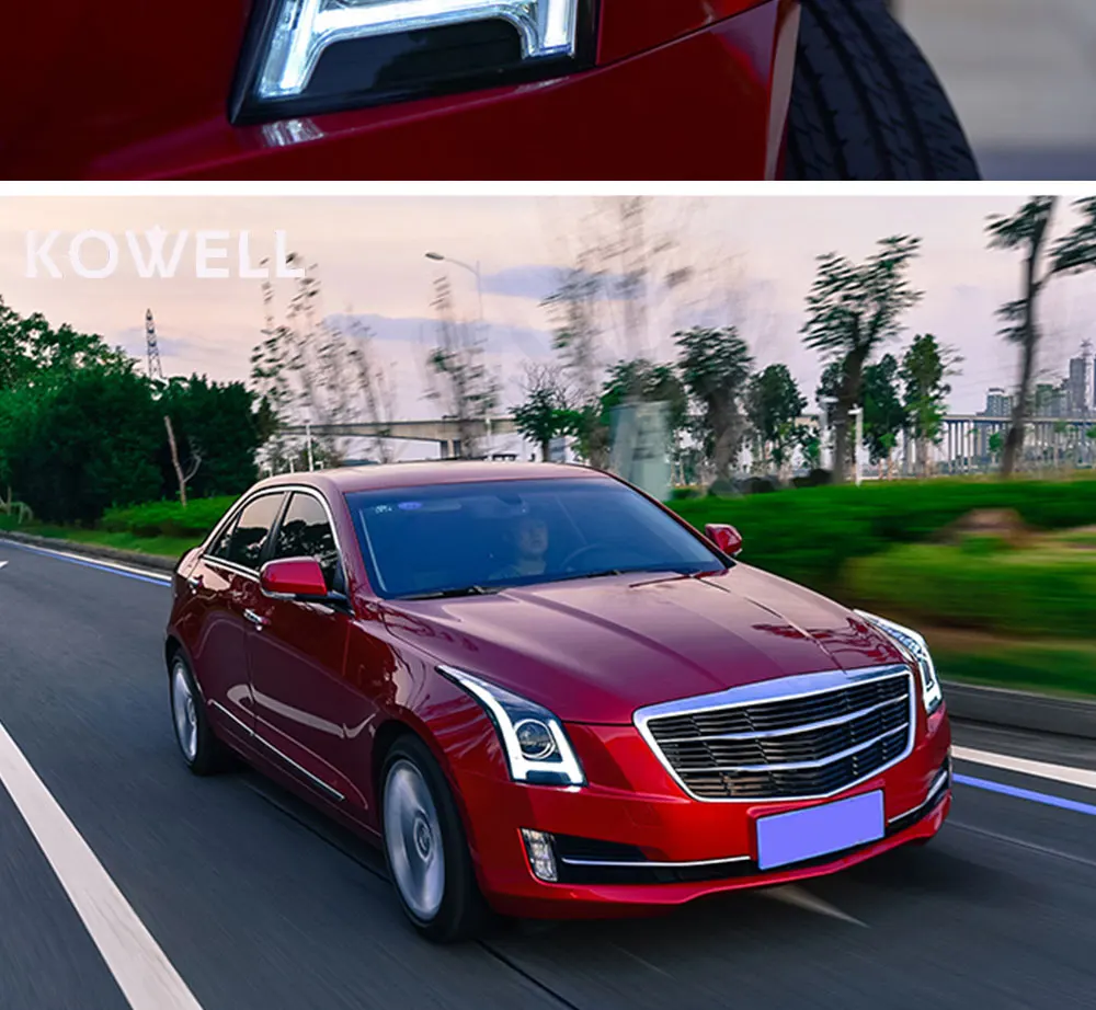 KOWELL автомобильный Стайлинг для Cadillac ATS фары- ATS все светодиодный фары DRL Bi-светодиодный объектив Высокий Низкий луч парковка противотуманная фара