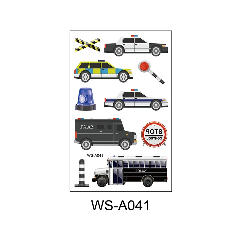 Временные татуировки стикер Детская игрушка автомобиль скорой помощи полицейский автомобиль такси татуировки боди-арт Водонепроницаемая рука поддельные тату - Цвет: WS-A041
