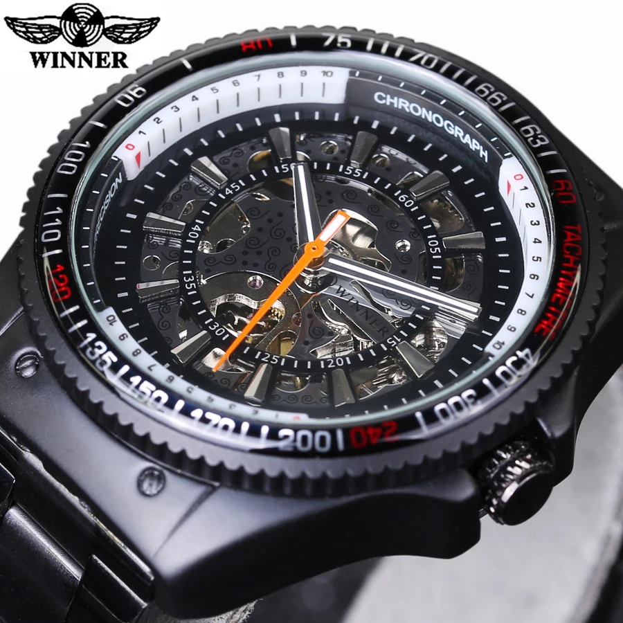 

Winner New Number Sport Design Bezel Black Watch Mens Watches Top Brand Luxury Montre Homme Clock Men Automatic Skeleton Watch