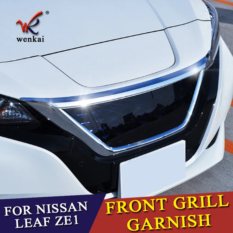 

For Nissan Leaf ZE1 2017 2018 2019 1pcs Car Garnish Cover ABS Chrome Front Engine Machine Grille Upper Hood Lid Trim Lamp