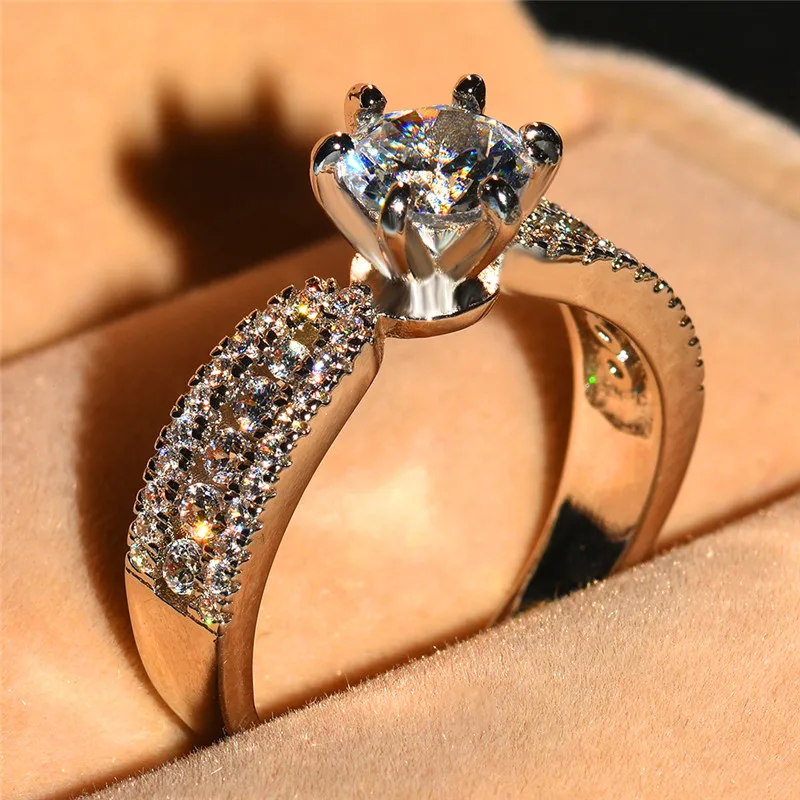 

Luxury Crystal White Stone Ring Fashion Silver Color Wedding Band Ring Promise Love Engagement Rings For Women