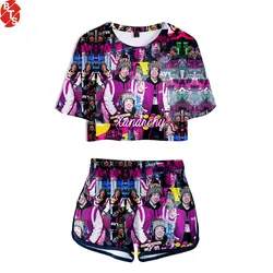 Lil Ксана Xanarchy 3D печатных Для женщин летние комплекты из двух предметов модные, короткий рукав топы + шорты 2018 Повседневное сексуальная