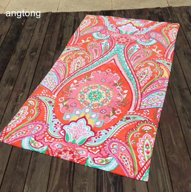 

180X105cm big size beach towel European American wind reactive pink retro floral leaves print thicken pure cotton towels T267