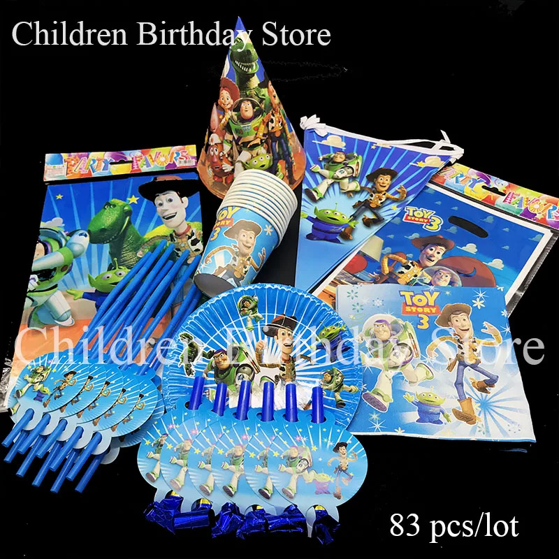 

83pcs/lot Toy Story party sets Toy Story birthday party decorations Toy Story theme disposable tableware plates cups straws