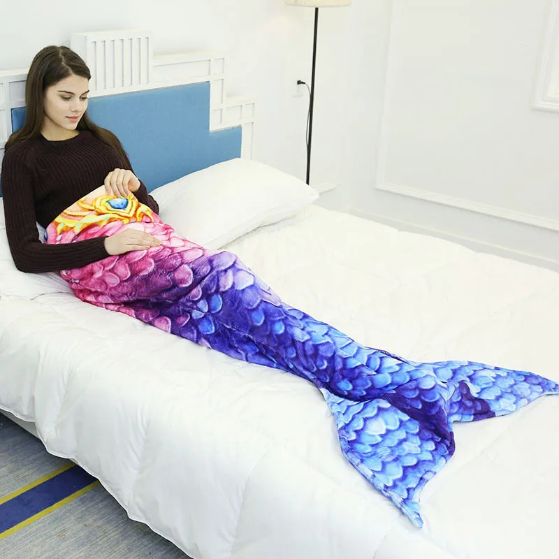 Newest Thick Wool Scale Mermaid Tail Blanket Parent child Mermaid Blanket Kids Throw Bag Wrap