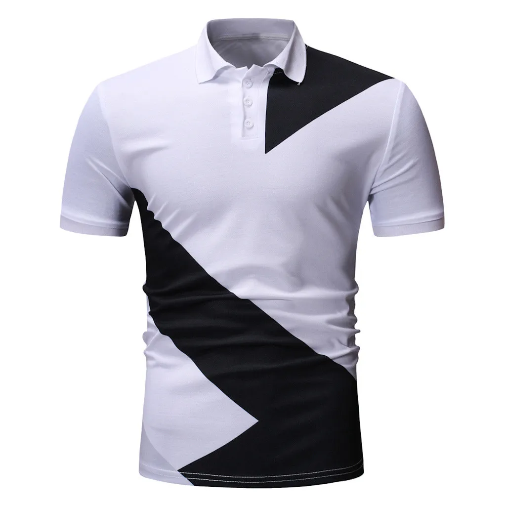 2019 Brands Men's Polo shirt Short Sleeve Patchwork Slim Fit Black and White Lapel Male Summer Tee Shirts Polo Tops Clothing