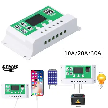 

Durable Multi-use 10A/20A/30A 12V 24V Solar Charge Controller Lithium Battery LCD Display PWM Dual USB Solar Panel Charger