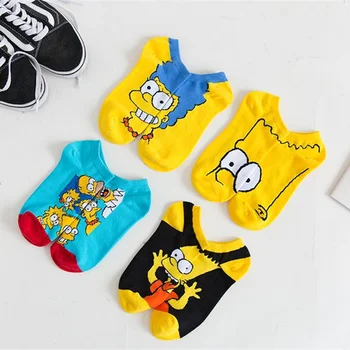 

Fashion Autumn Winter 8pcs=4Pairs Women Socks Cotton Socks Print Simpsons Socks Yellow Novelty Couple Gifts Dropshipping 2019