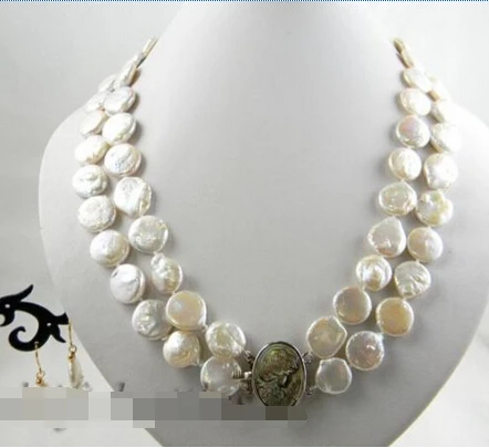 

Fast shipping + 07651 2strands white coin freshwater pearl earring necklace Set (A0516) -Top quality free shipping