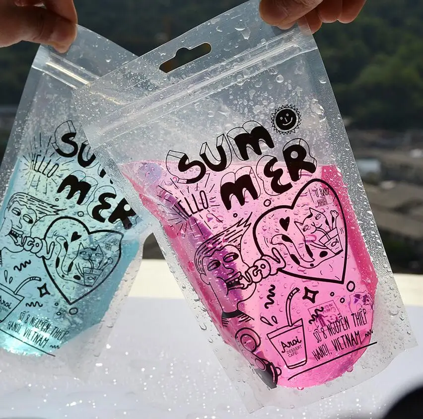 100 упаковок 450 мл симпатичный дизайн стоячий пластиковый упаковочный пакет для