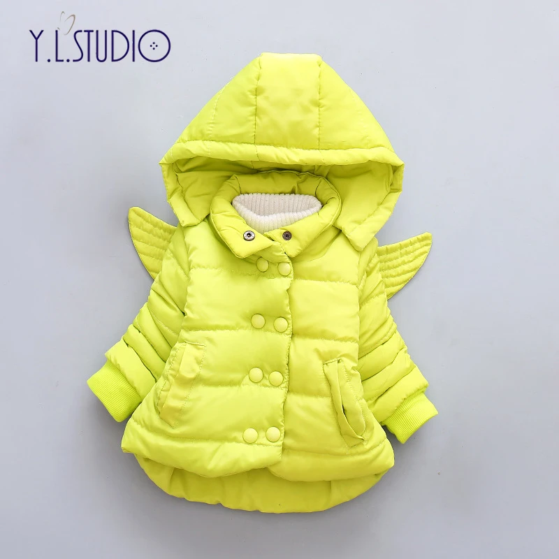 Зимняя одежда пальто для маленьких девочек и зимний комбинезон для маленьких девочек, куртка с капюшоном и крылышками, длинный плотный теплый зимний комбинезон для новорожденных - Цвет: Green