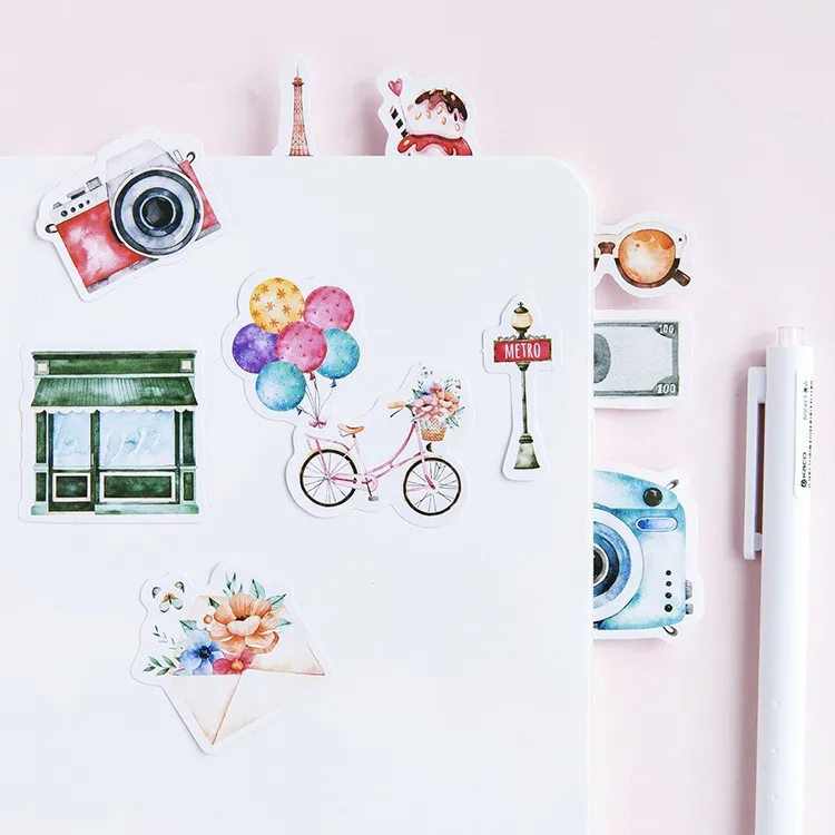 

2box/lot 8 Designs Travel Theme Scrapbooking Diary Stickers Cute Stickers Decorative Sticker for Phone, Notebook, Journal