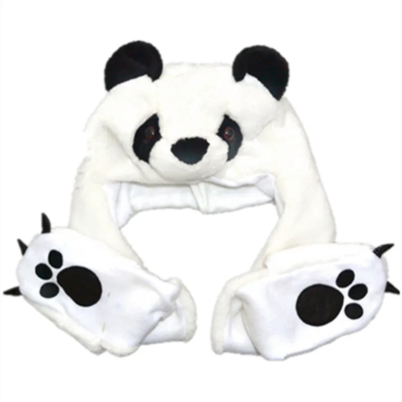 COSPLAY Plüsch Cartoon Panda Hüte mit Ohrenklappen Pfote Fluffy Weichen Warm Tier Hut Passen für Kind Kind Baby Schal Handschuhe Winter kappe
