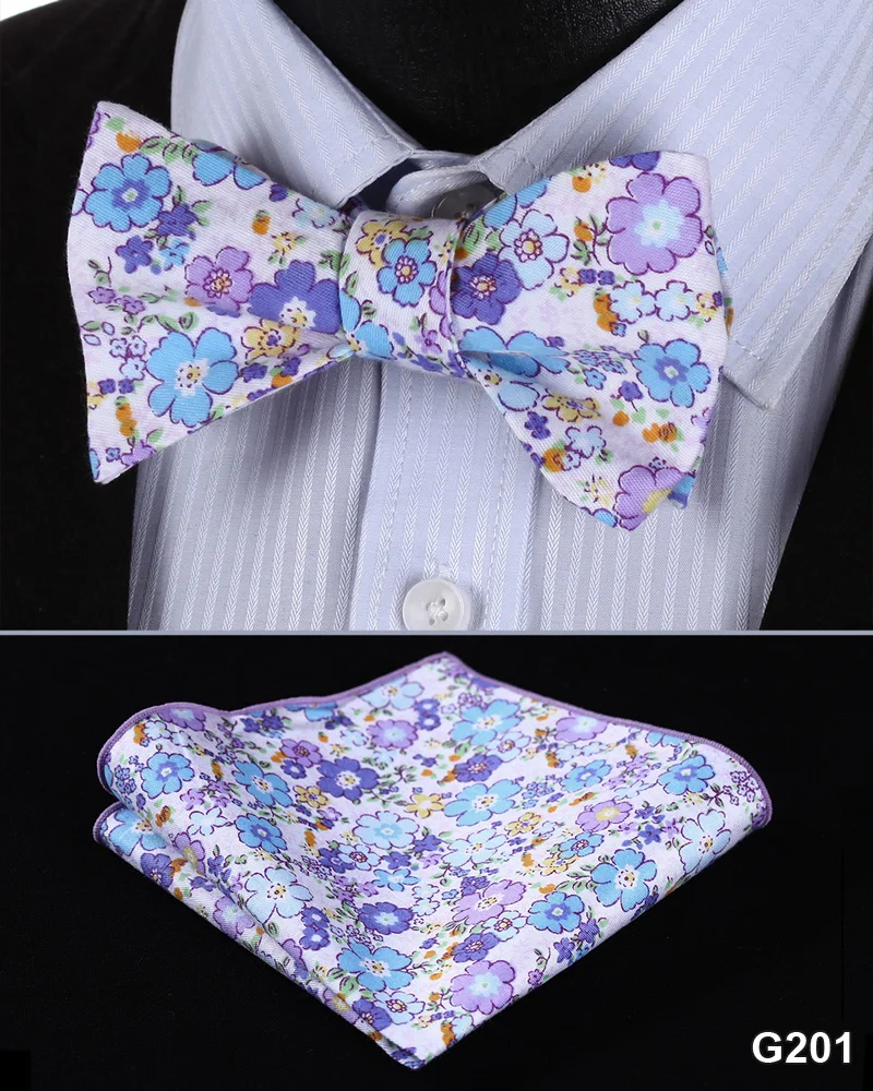  Floral 100%Cotton Jacquard Men Butterfly Self Bow Tie BowTie Pocket Square Handkerchief Hanky Suit 