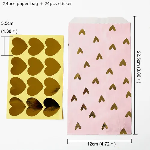 24 комплекта золотой фольги Сердце бумажный подарочный мешок Свадебный бумажный мешок для подарков еда День рождения украшения Дети конфеты печенье бумажные мешки - Цвет: light pink