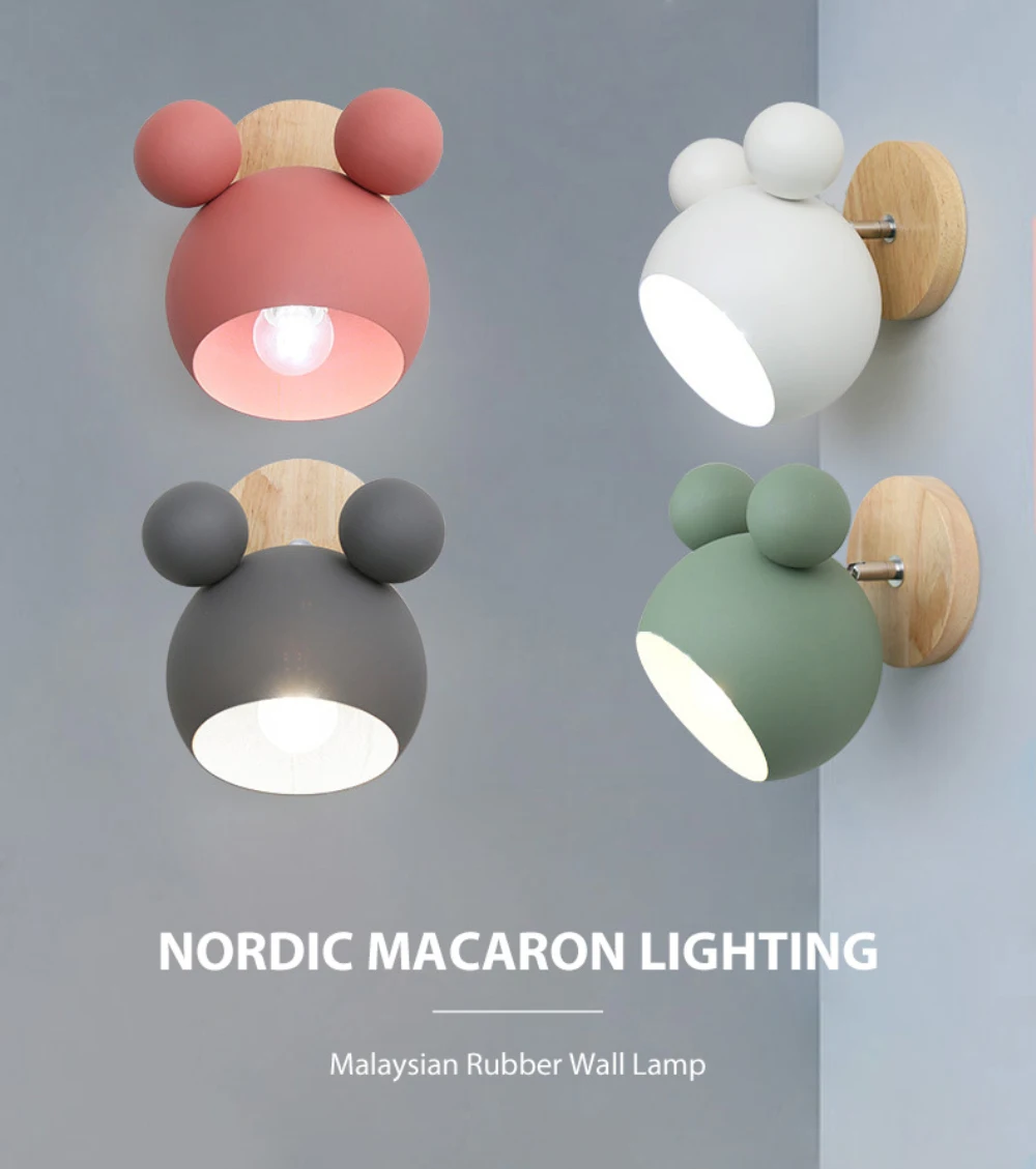 up down light Nordic Wooden Wall Lamps Cute Cartoon Styling Coloful Wall Sconces Kitchen Restaurant Macaroon Decorative Bedside Lamp E27 plug in wall lights