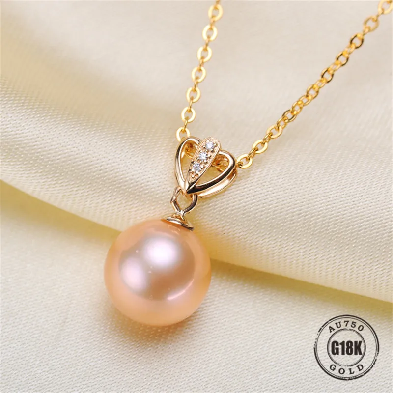 

DIY Pendant Jewelry Findings Blank Pendants Bracket AU750 G18K Yellow Gold Heart Bracket Natural Pearl Cap Accessories