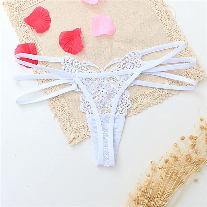 1 PCS Women Sexy Lace Thongs and G String Hollow Transparent Underwear Open Crotch Crotchless Briefs Butterfly T back Lingerie Intimates (6)