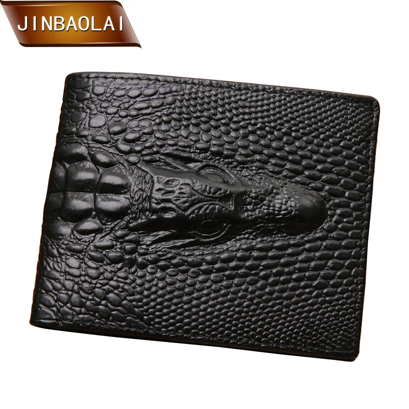 

JINBAOLAI Vintage alligator Top Cow Genuine Leather Wallets and Purses for Men 2018 Two Style 3D Crocodile pattern high quality
